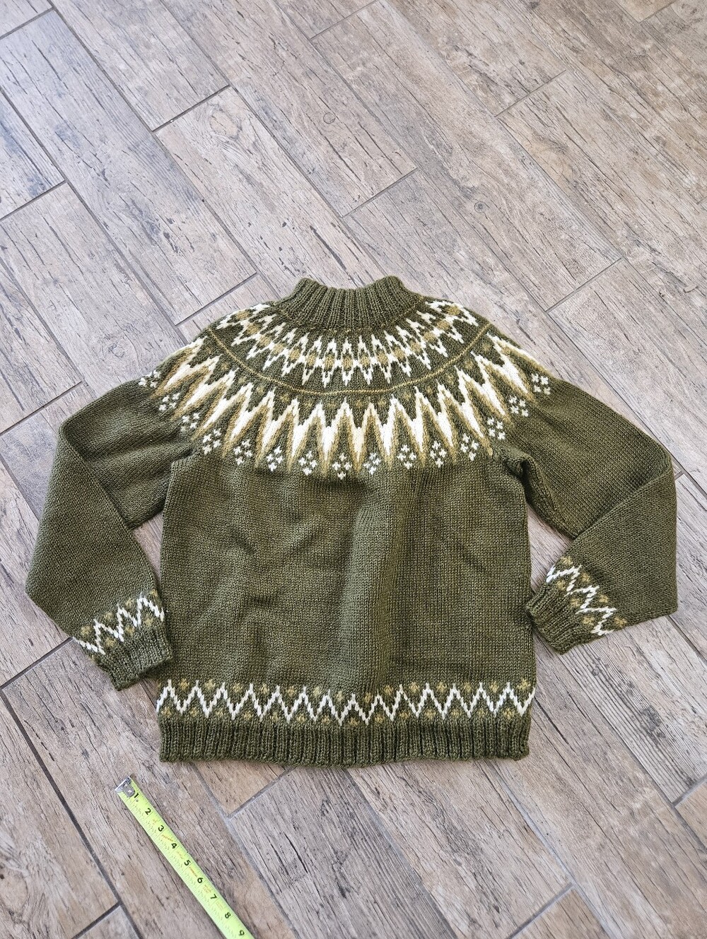 Scondi Navian Handmad Sweater Adult Olive Green Mock Neck Winter Pullover - Picture 8 of 8